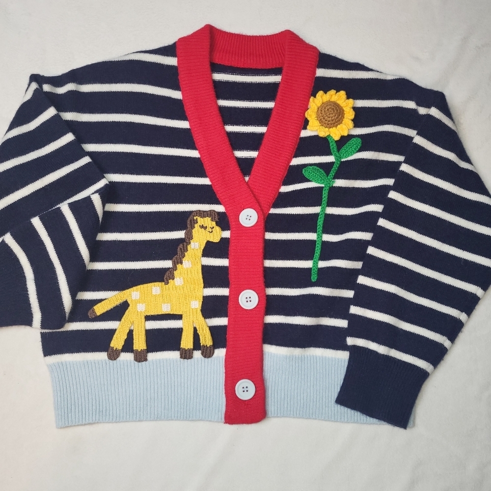 Teacher's Cardigan with‎ Giraffe and Sunflower Women's Size Medium